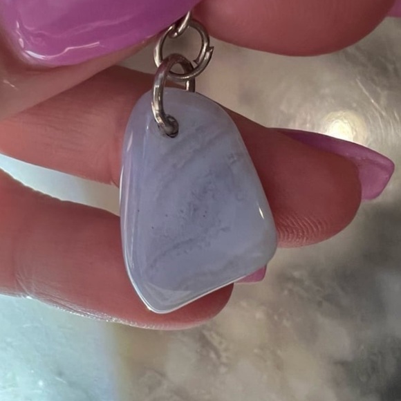 Genuine Blue Lace Agate Gemstone Pendant 925 Sterling Silver Handmade - Picture 11 of 12
